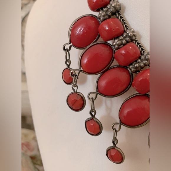 Brick Red Necklace w/Silver Tone Chain - Picture 5 of 5